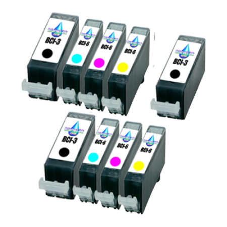 Compatible Canon BCI-6 Colour Pack with BCI-3 Black Ink TWIN PACK with Free Black - 9 Inks