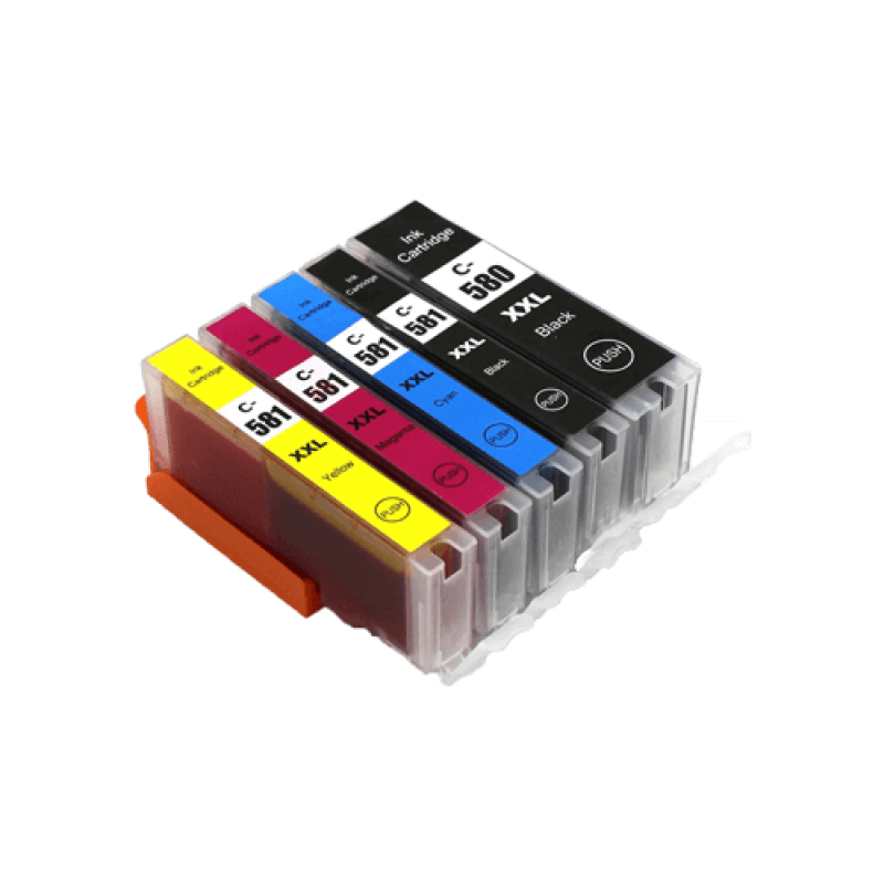 Compatible Canon PGI-580 & CLI-581 - 1 Set of 6 Ink Cartridges form Go Inks  (6 Inks)