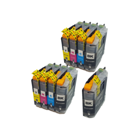 Compatible Brother LC123 Ink Cartridge Twin Multipack + Extra Black - 9 Inks + Free Photo Paper Pack