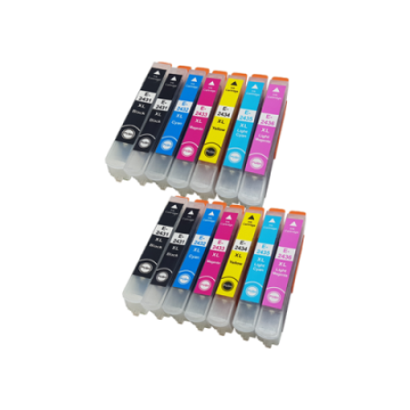 Compatible Epson 24XL T2428 (T2421-2426) Ink Cartridge Twin Multipack + 2 Extra Blacks - 14 Inks + Free Photo Paper Pack