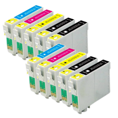 Compatible Epson T0441/2/3/4 Ink Cartridge Twin Multipack + 2 Extra Black Inks - 10 Inks