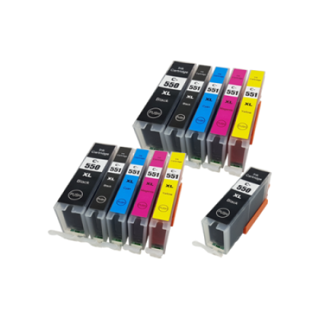 Compatible Canon PGI-550XL CLI-551XL Ink Cartridge Twin Multipack (No Grey) + Extra PGI-550XL Black- 11 Inks + Free Photo Paper Pack