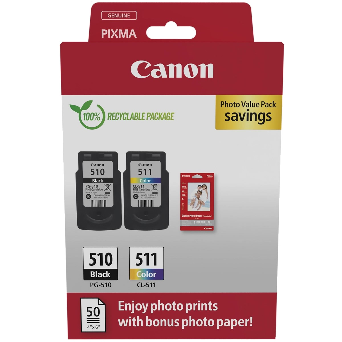 Original Canon PG510 + CL511 Multipack Ink Cartridges BK/C/M/Y
