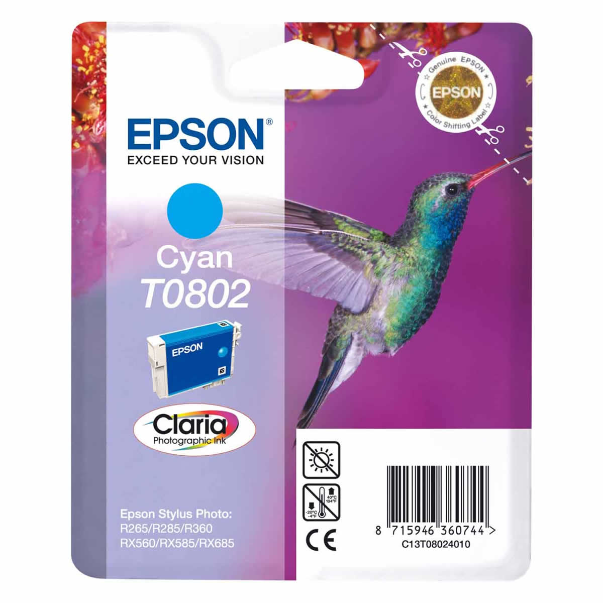 Original Epson T0802 Cyan Ink Cartridge