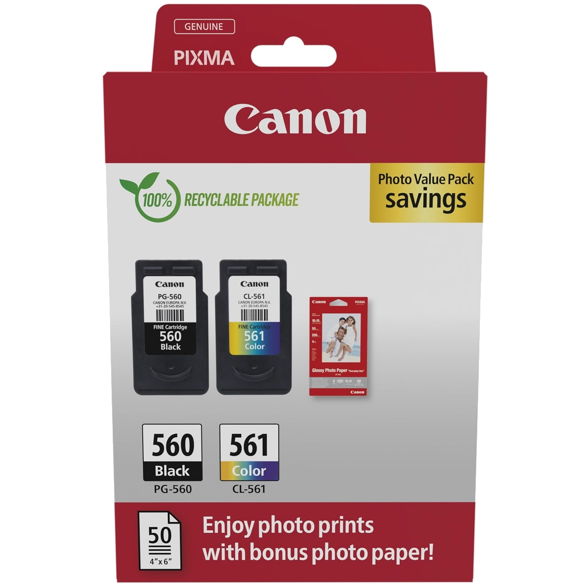 Original Canon PG-560 CL-561 Ink Cartridges Multipack + Photo Paper
