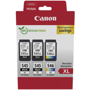 Original Canon PG-545XL / CL546XL Black & Colour High Yield Ink Cartridge 2 x 15ml + 1 x 13ml